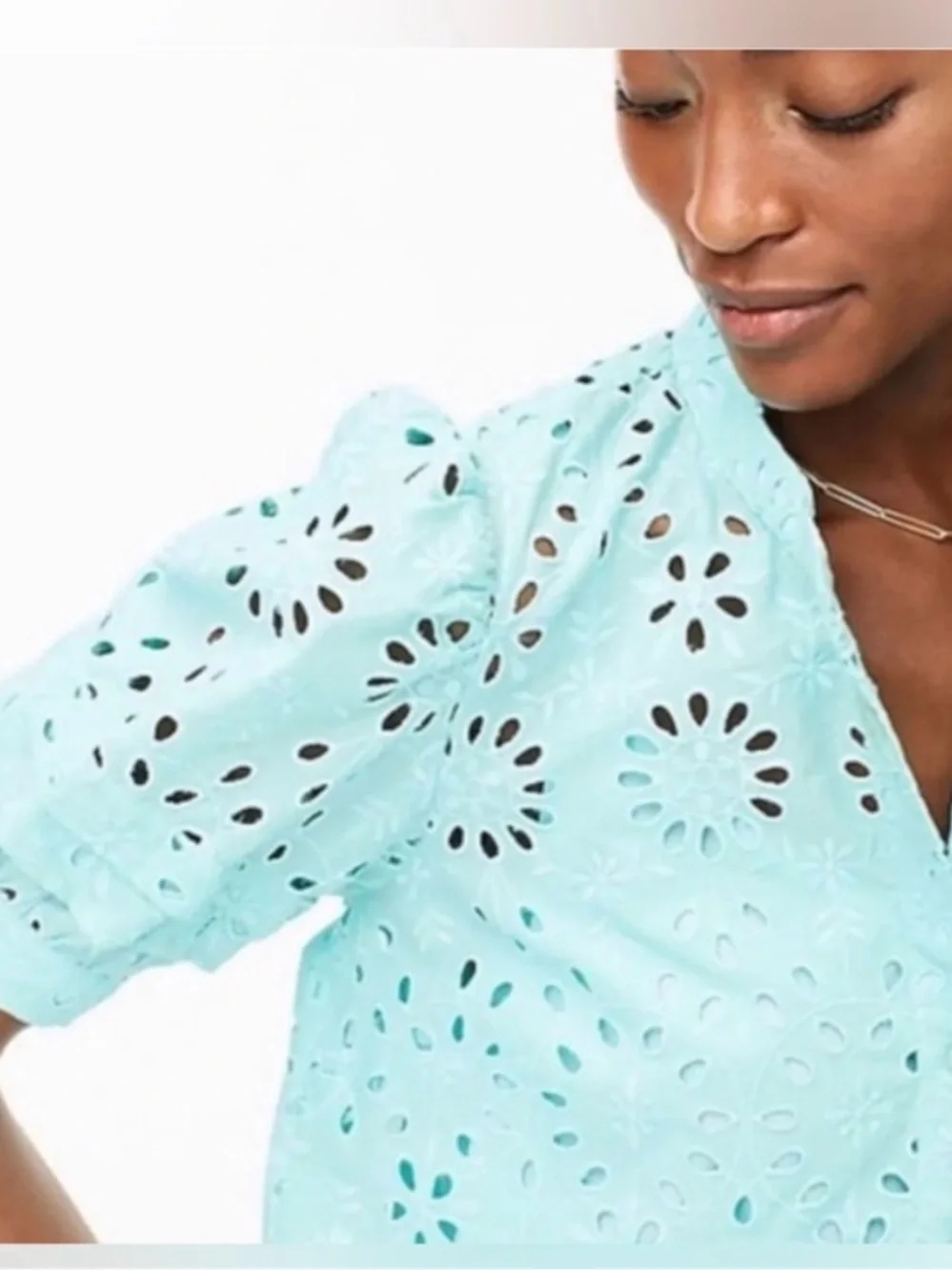 J. Crew Mint Eyelet Short-Sleeve Blouse